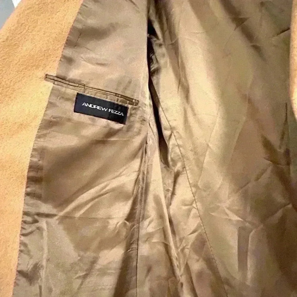 Andrew Fezza Men's Tan Camel Hair Blazer Size 42L Business Two-Button - Picture 7 of 10